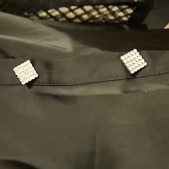 Black Lace and Satin Women's Button-up, Rhinestone buttons, Sz L, NWT - Picture 2 of 5